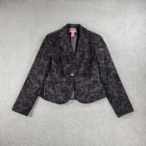 Bandolino Womens Blazer‎ Jacket 8 Black Brown Floral Stretch Texture Peplum Crop